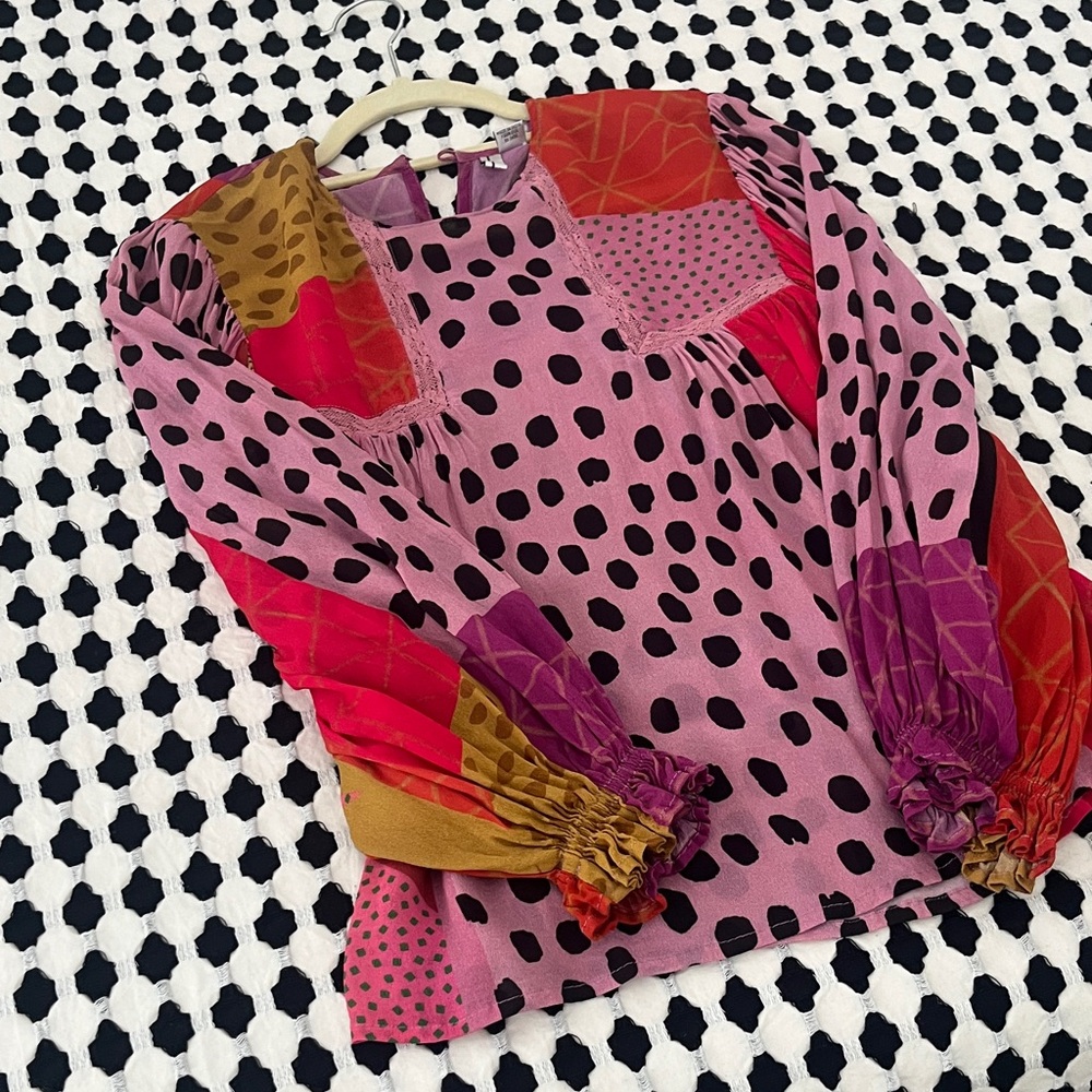 Anthropologie Pink and Purple Patchwork Blouse